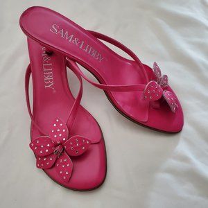 SAM & LIBBY SLIDE SANDALS FUSHIA RHINESTONES 7